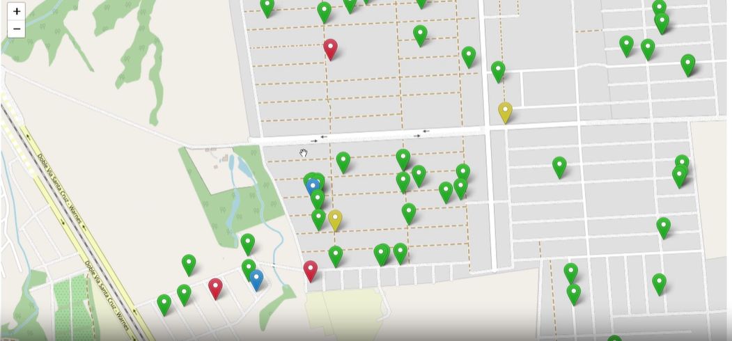 "GeoTagIQ uses a color-coded map to display the status of city street lighting poles, showing if lamps are functioning, need maintenance, or have failed. This allows for efficient monitoring and prioritization by maintenance teams, ensuring enhanced safety and optimized city operations."